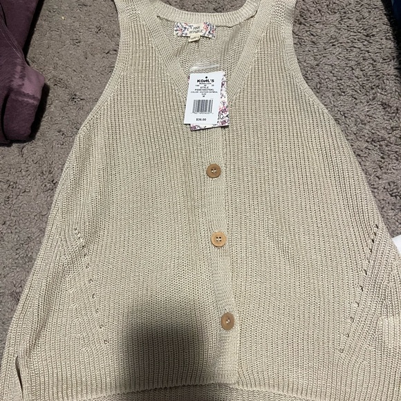 Pink Republic Kohl's Oatmeal Knit Button-Down Vest - Picture 1 of 4